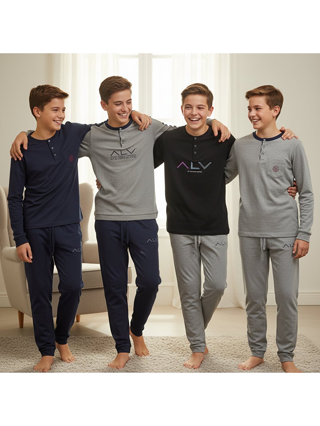 Karışık Genç Erkek Pamuklu 4 Adet 2'Li Pijama Takımı Bb2491-1