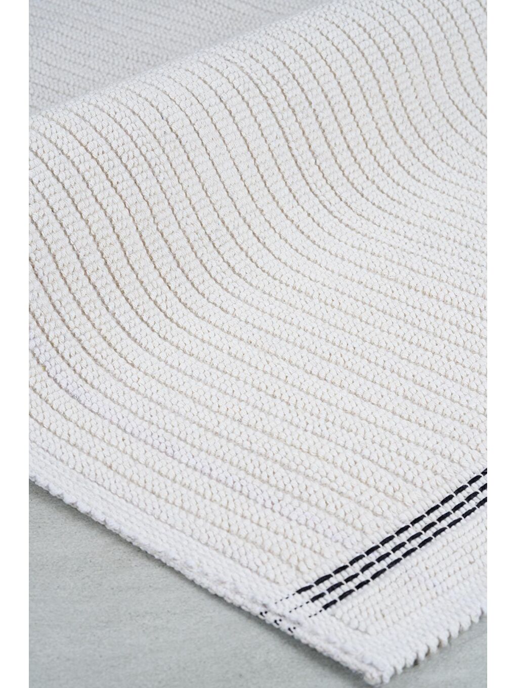 Nice Doğal Pamuklu 2'li Banyo Paspas Seti 60X100+50X60 Cm - Ekru/Siyah-2