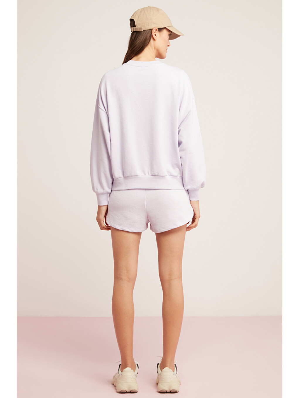 Sahra Kadın Pamuklu Içi Polarlı Yumuşacık Oversize Yuvarlak Yaka Basıc Lila Sweatshirt-6