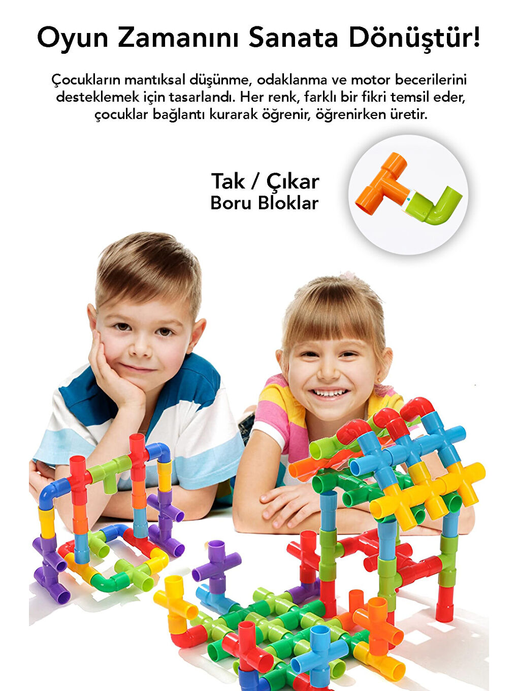 72 Parça Oyun Yapı Blokları - Renkli Tekerlekli Boru Blokları Eğitici Öğretici Oyuncak-2