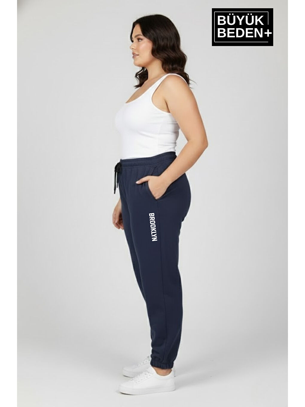 İndigo Kadın Büyük Beden BROOKLYN Baskılı Paça Lastikli Jogger İnce Eşofman Altı SPR26BEAK951-2