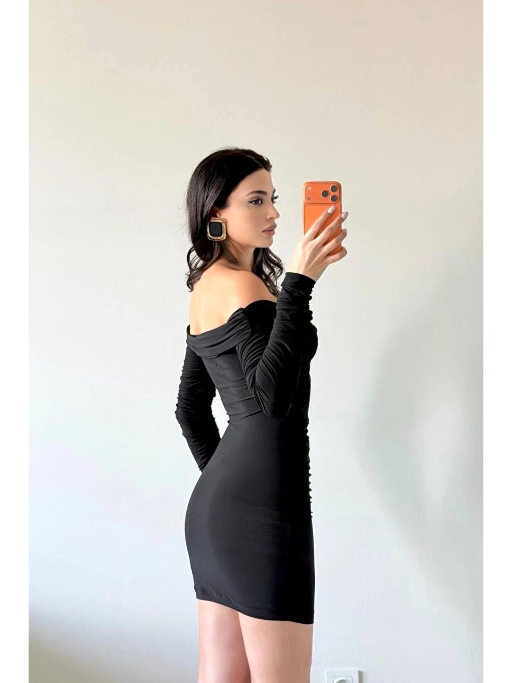 Kadın Siyah Göğüs Çapraz Büzgülü Elbise 1041-2732-1