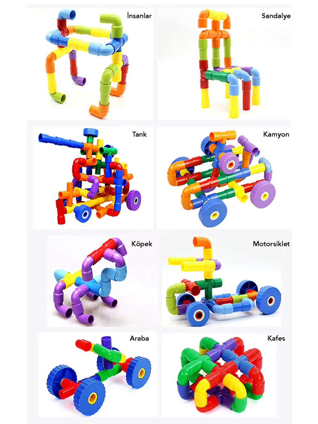 72 Parça Oyun Yapı Blokları - Renkli Tekerlekli Boru Blokları Eğitici Öğretici Oyuncak-3