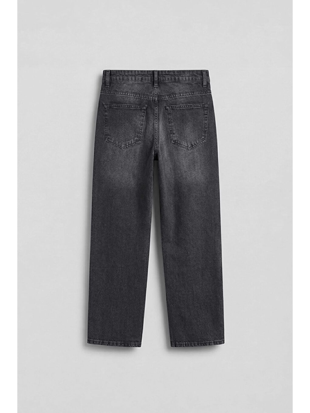 Erkek Baggy Nakış Detaylı Jean Pantolon Koyu Gri-1