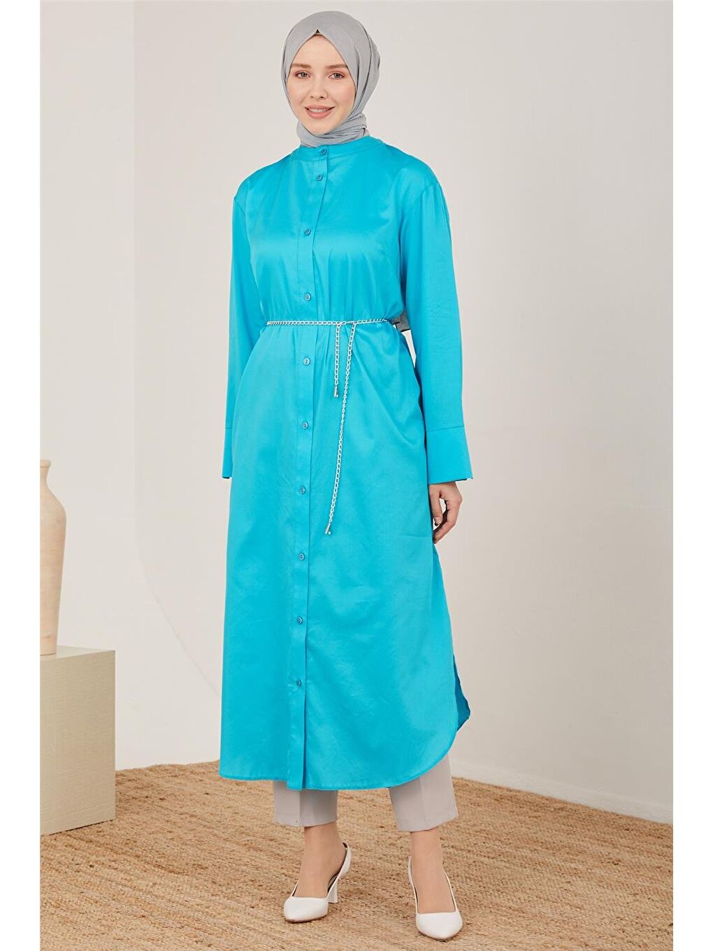 Yeşil Oversize Gömlek Tunik 23Y4502 Aqua-2