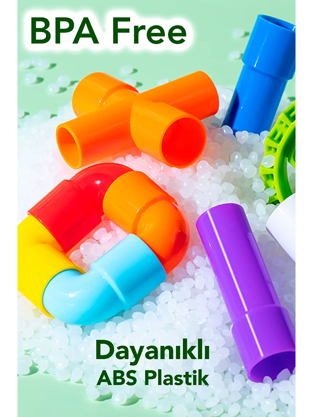 72 Parça Oyun Yapı Blokları - Renkli Tekerlekli Boru Blokları Eğitici Öğretici Oyuncak-4