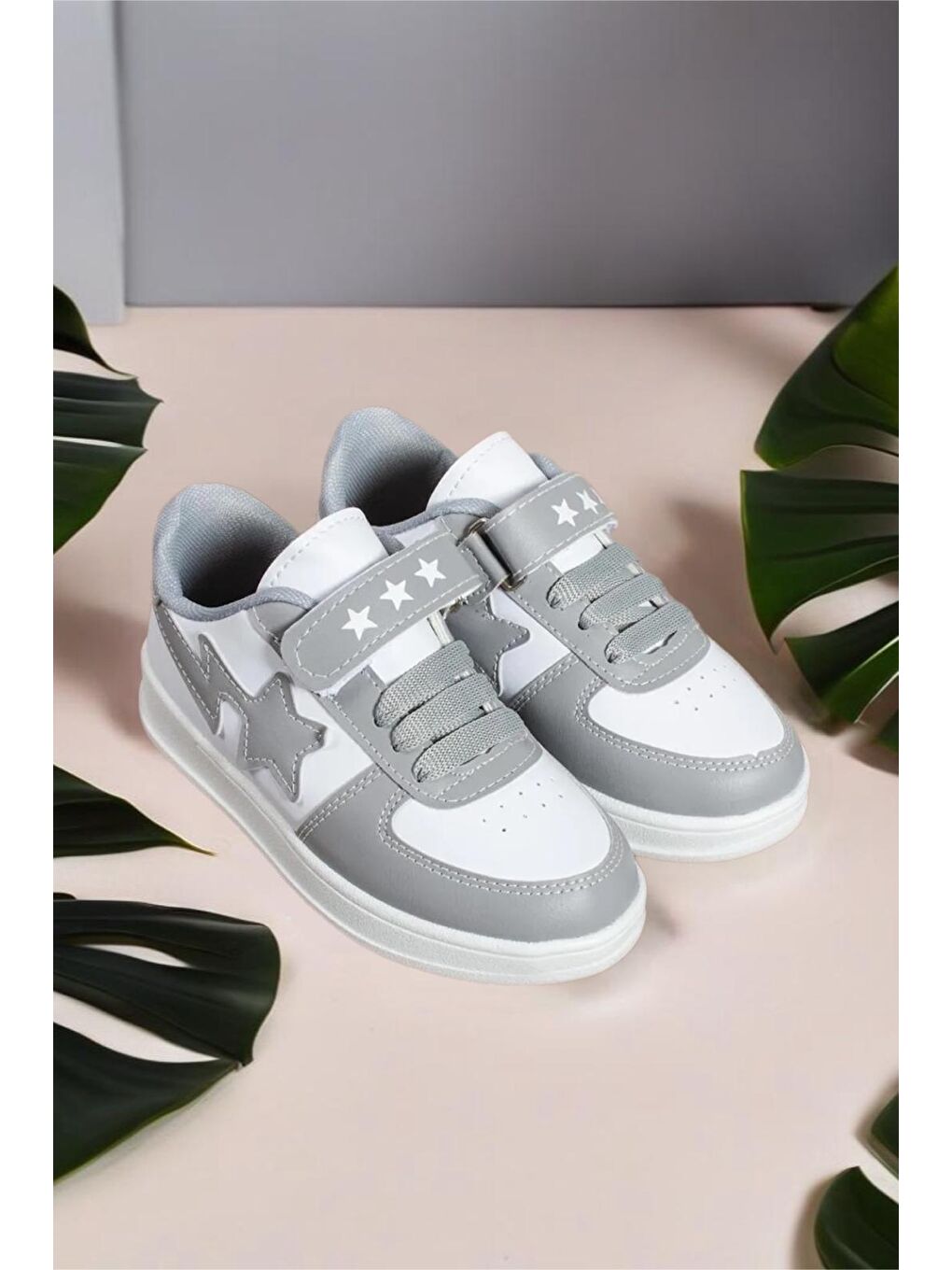 Gri Stars Cırtlı Bağcıklı Erkek Kız Çocuk Spor Ayakkabı