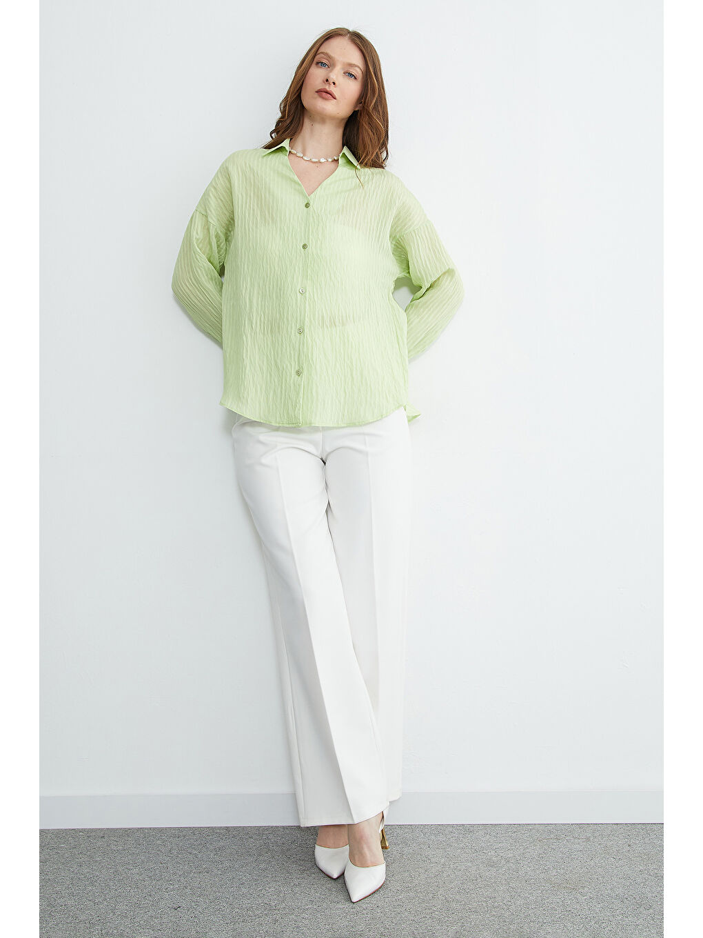 Yeşil Çizgili Jakarlı Salaş Gömlek-3