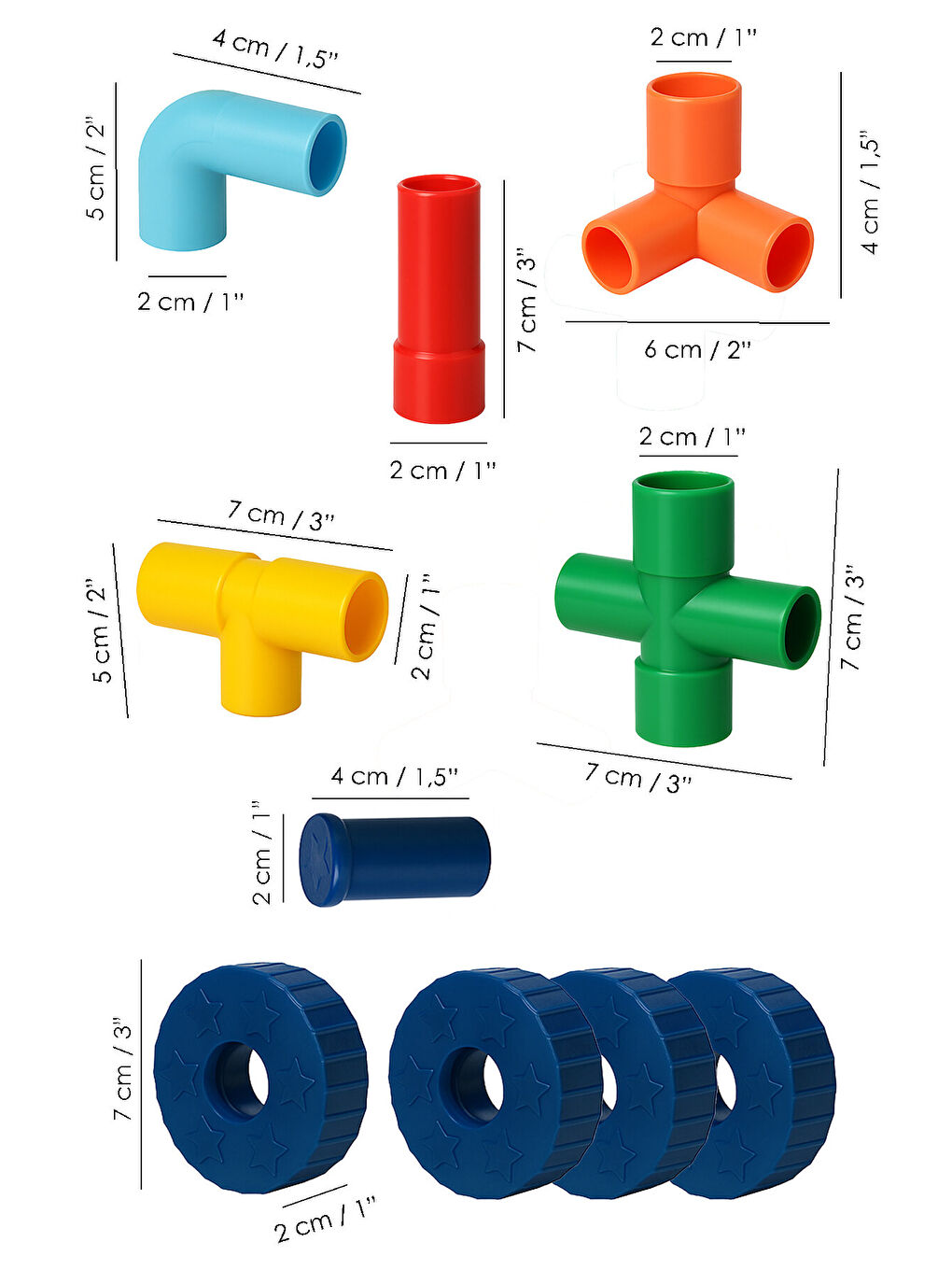 72 Parça Oyun Yapı Blokları - Renkli Tekerlekli Boru Blokları Eğitici Öğretici Oyuncak-5