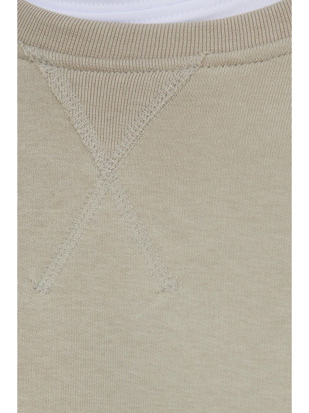 Bej Unisex Relax Fit Rahat Kesim %100 Pamuk Basic Taş Bisiklet Yaka Sweatshirt-5