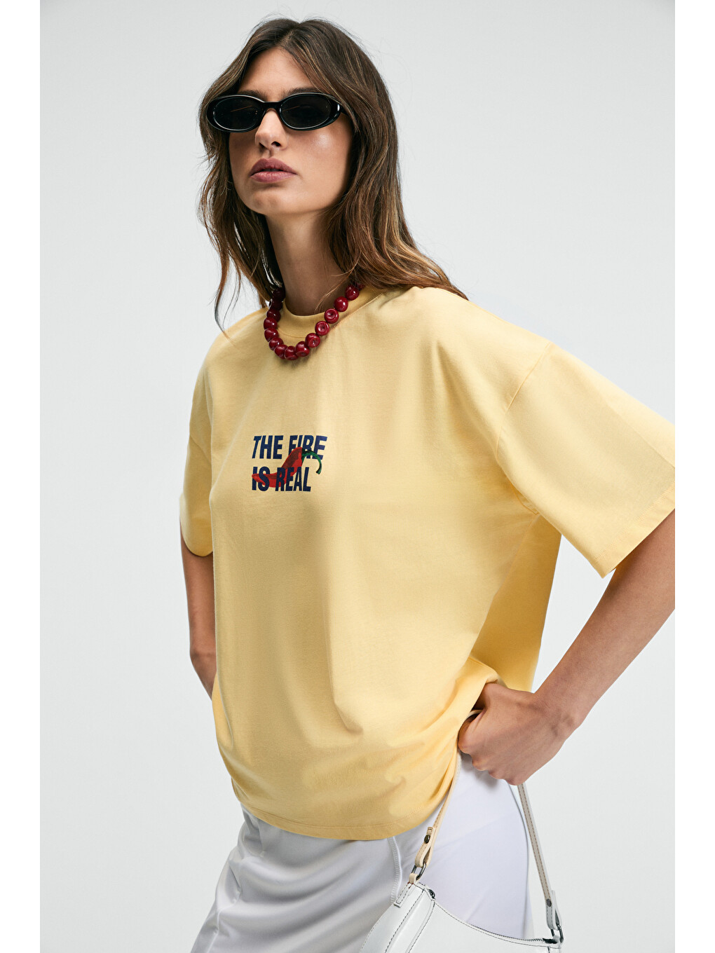 Sarı CASSIANE Kadın Bisiklet Yaka Kısa Kollu Ön Ve Arka Baskılı Regular SARI T-Shirt-2