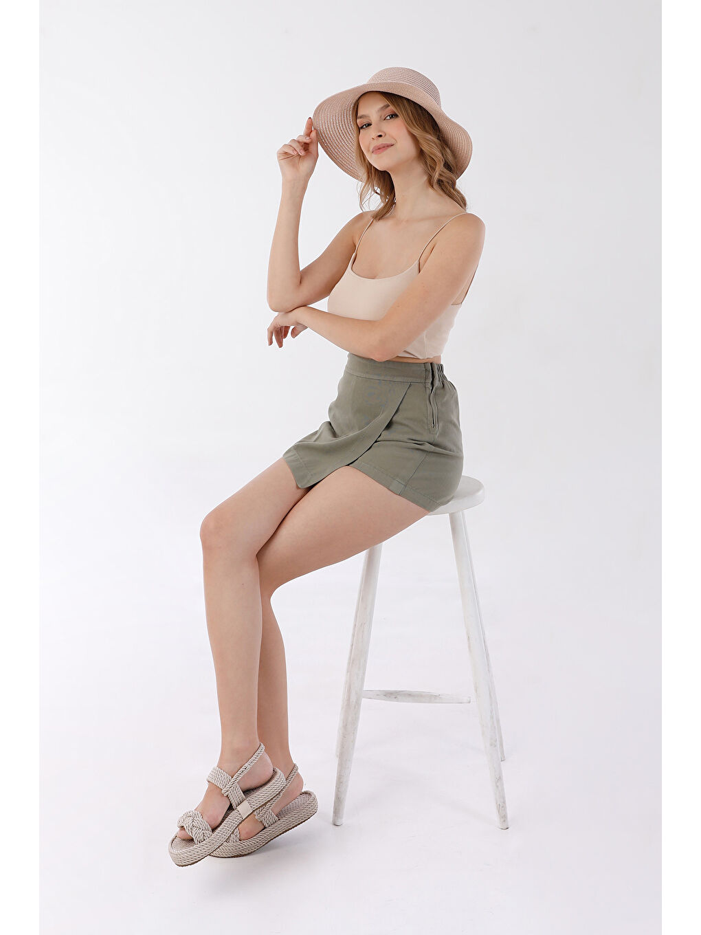 Pembe Kurdeleli Hasır Şapka-3