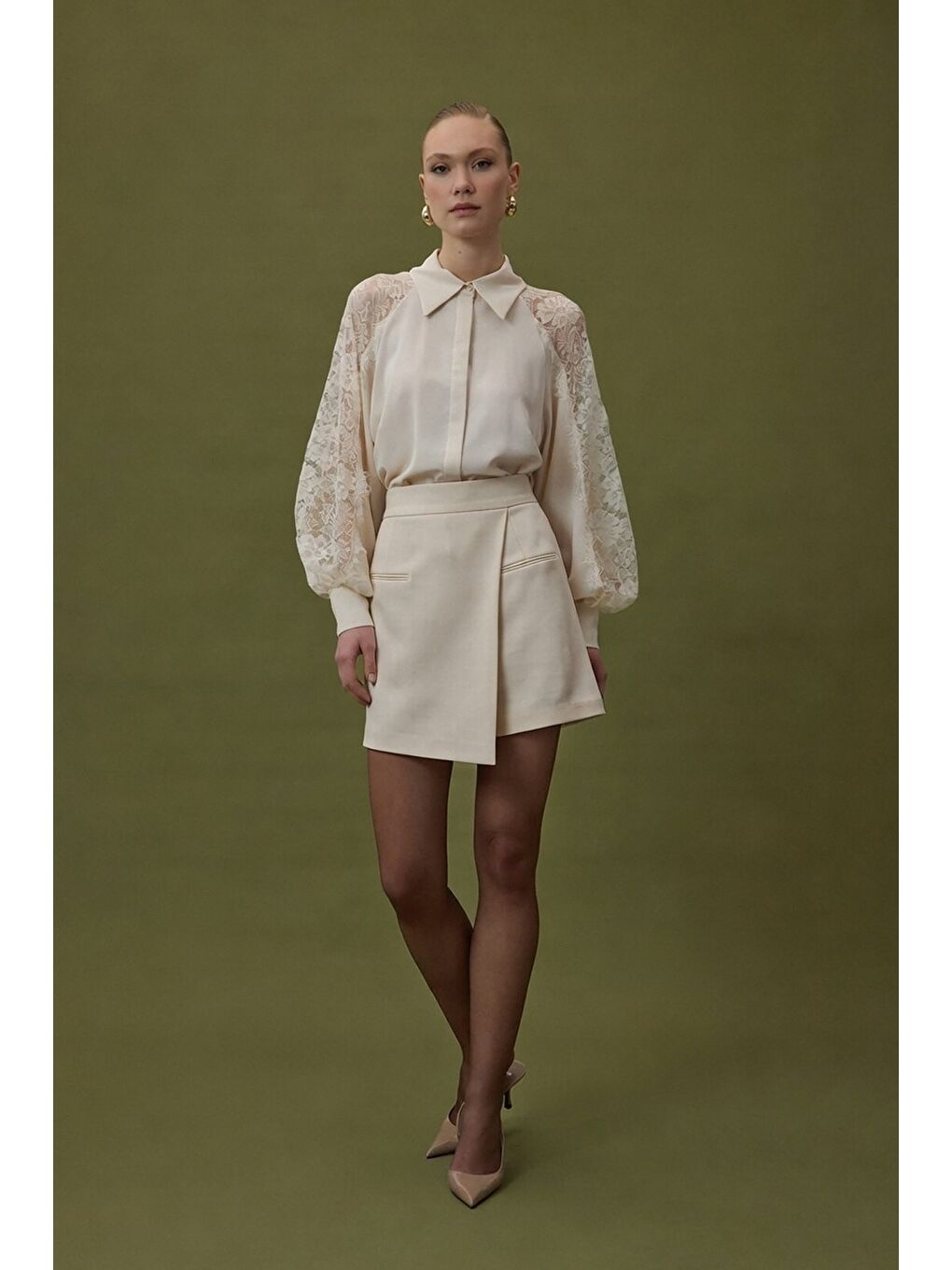 Talia Şort Etek - Bej-1