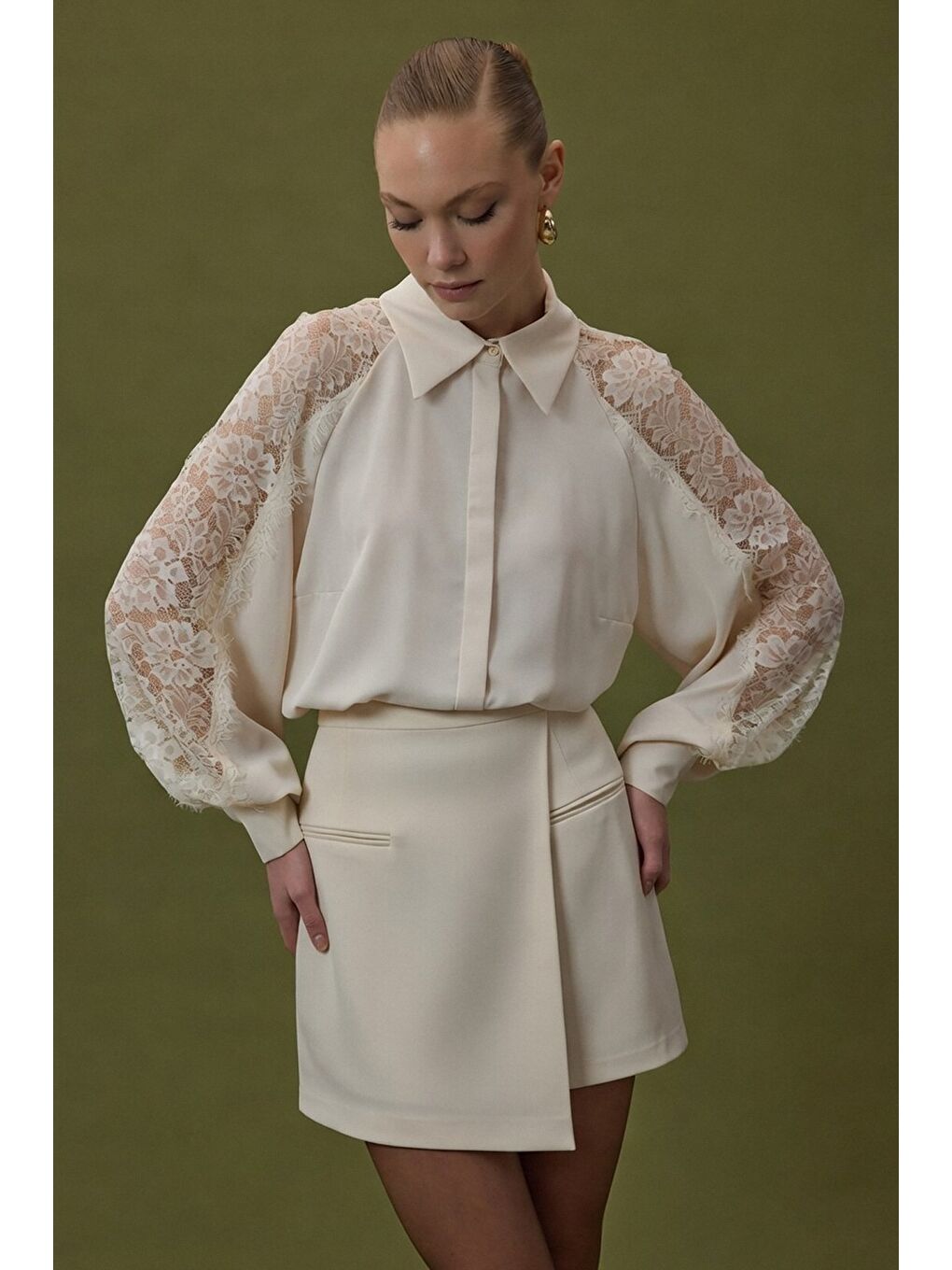 Talia Şort Etek - Bej-2