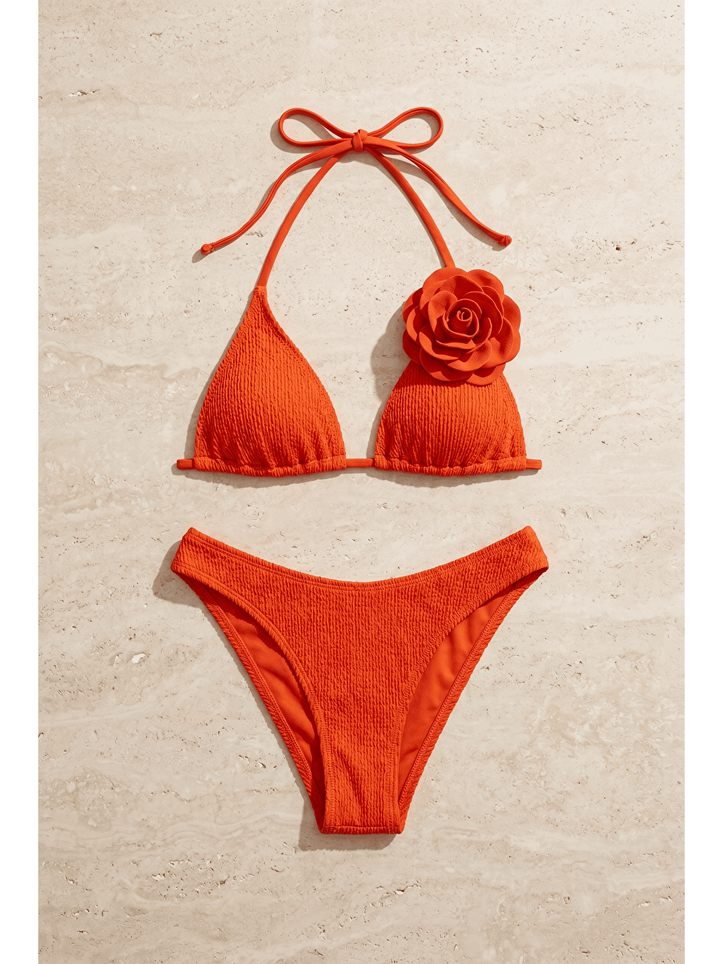 Kırmızı Kadın Floral Outburst Gül Aksesuarlı Bikini Takımı Nar Çiçeği