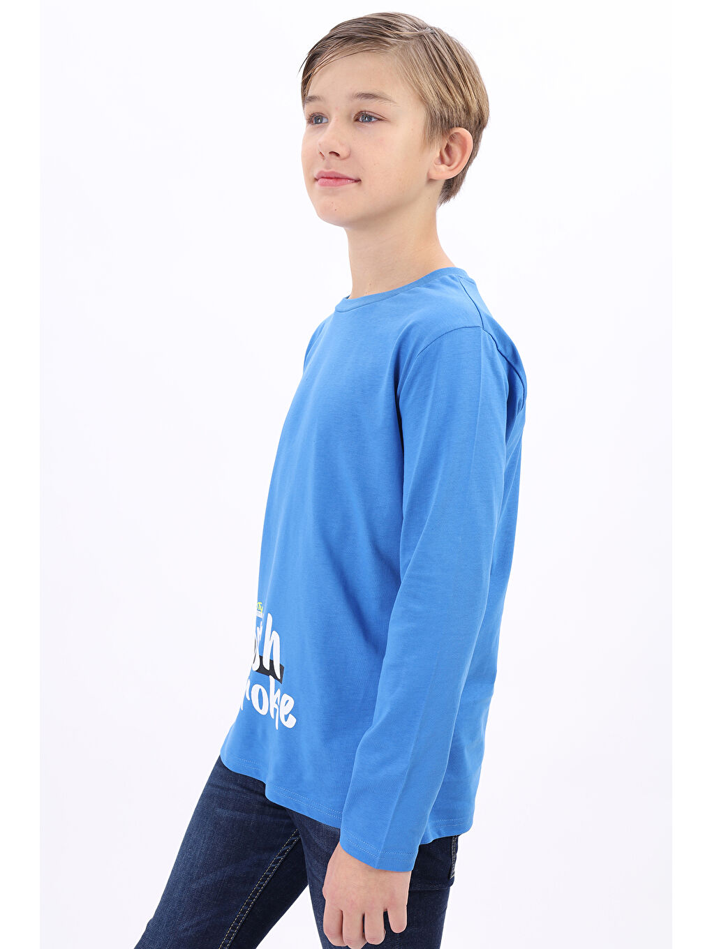 Mavi Erkek Çocuk Baskılı Tişört-1