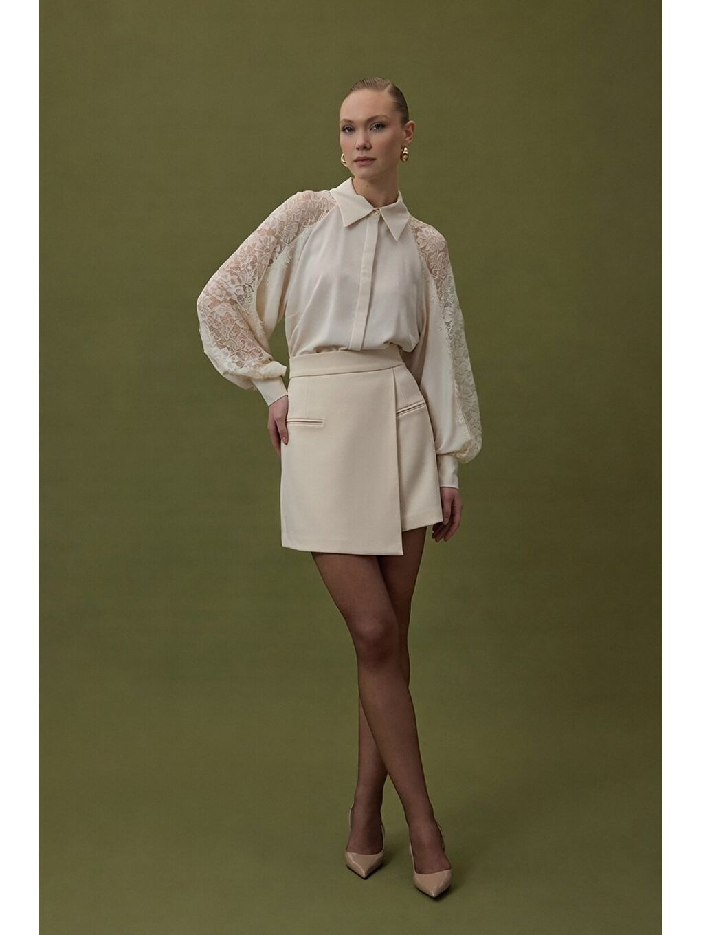Talia Şort Etek - Bej-3