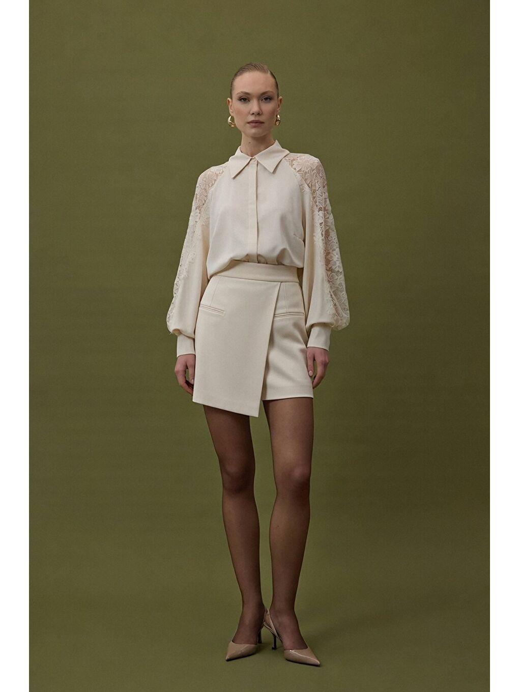 Talia Şort Etek - Bej-4