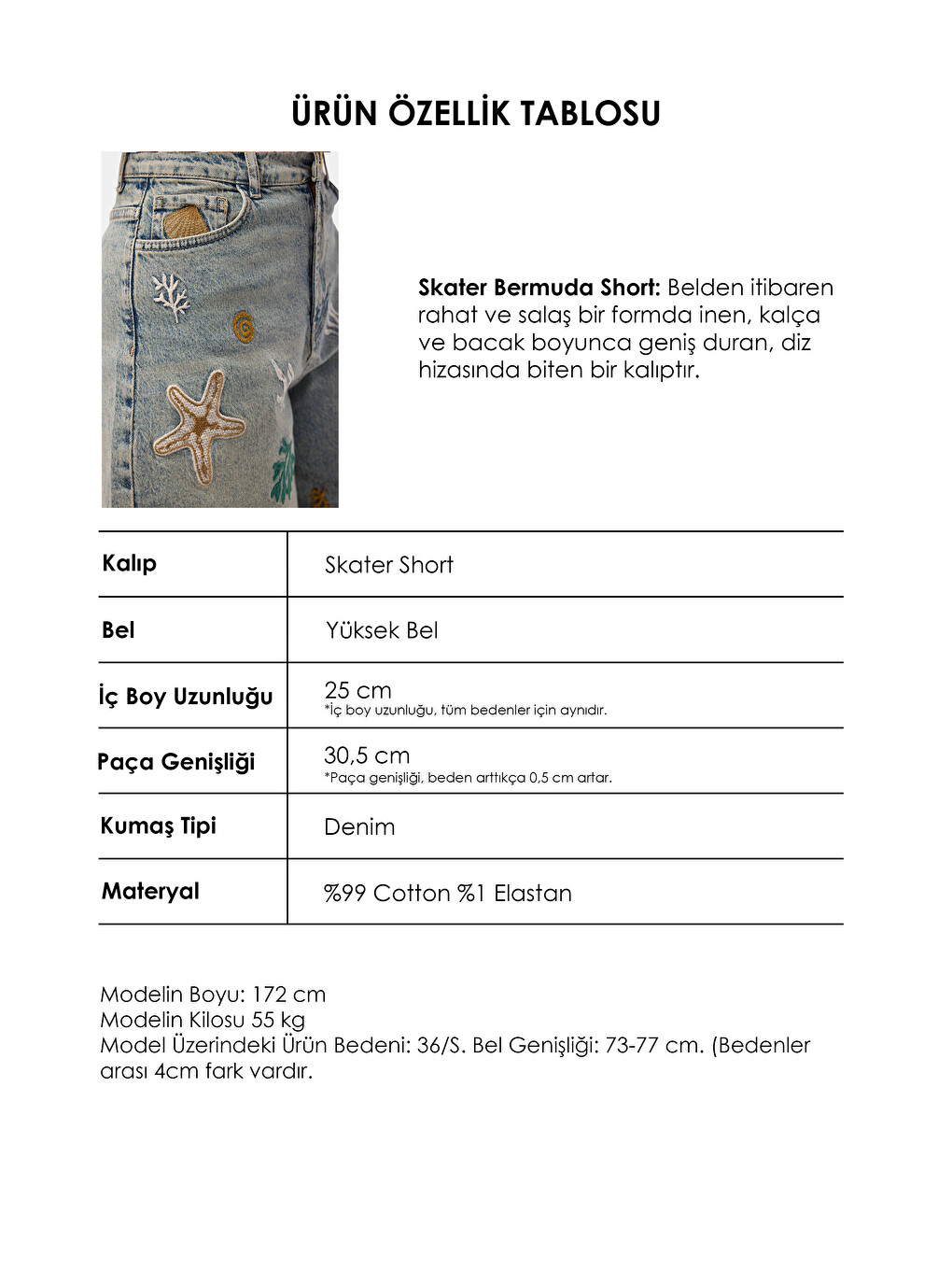 Mavi Kadın Jean Rengi 4s6-65 Nakışlı Özel Tasarım Bermuda Denim Şort-5