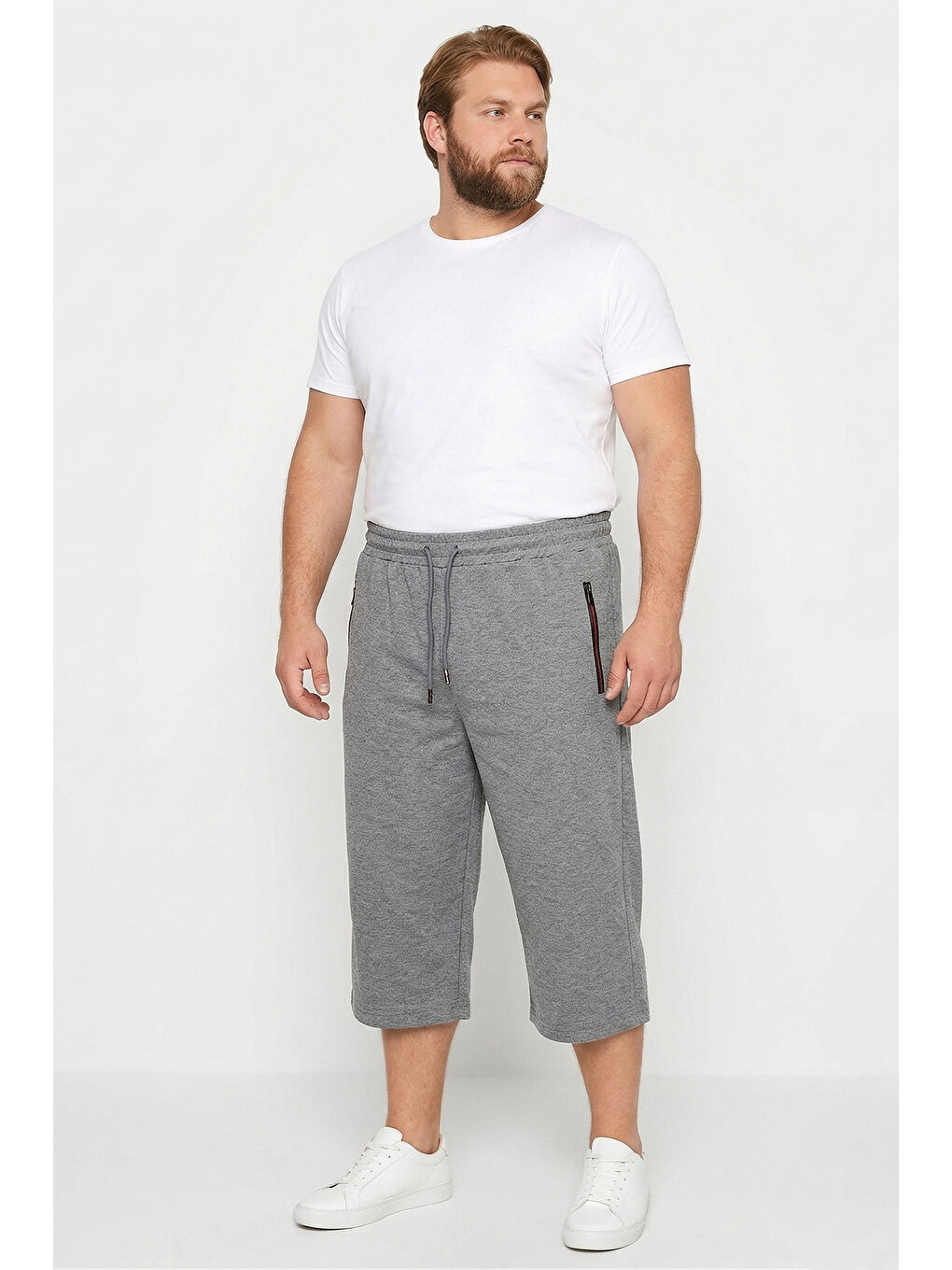 Büyük Beden Pamuklu Erkek Şort Kapri 6494 Gri-2