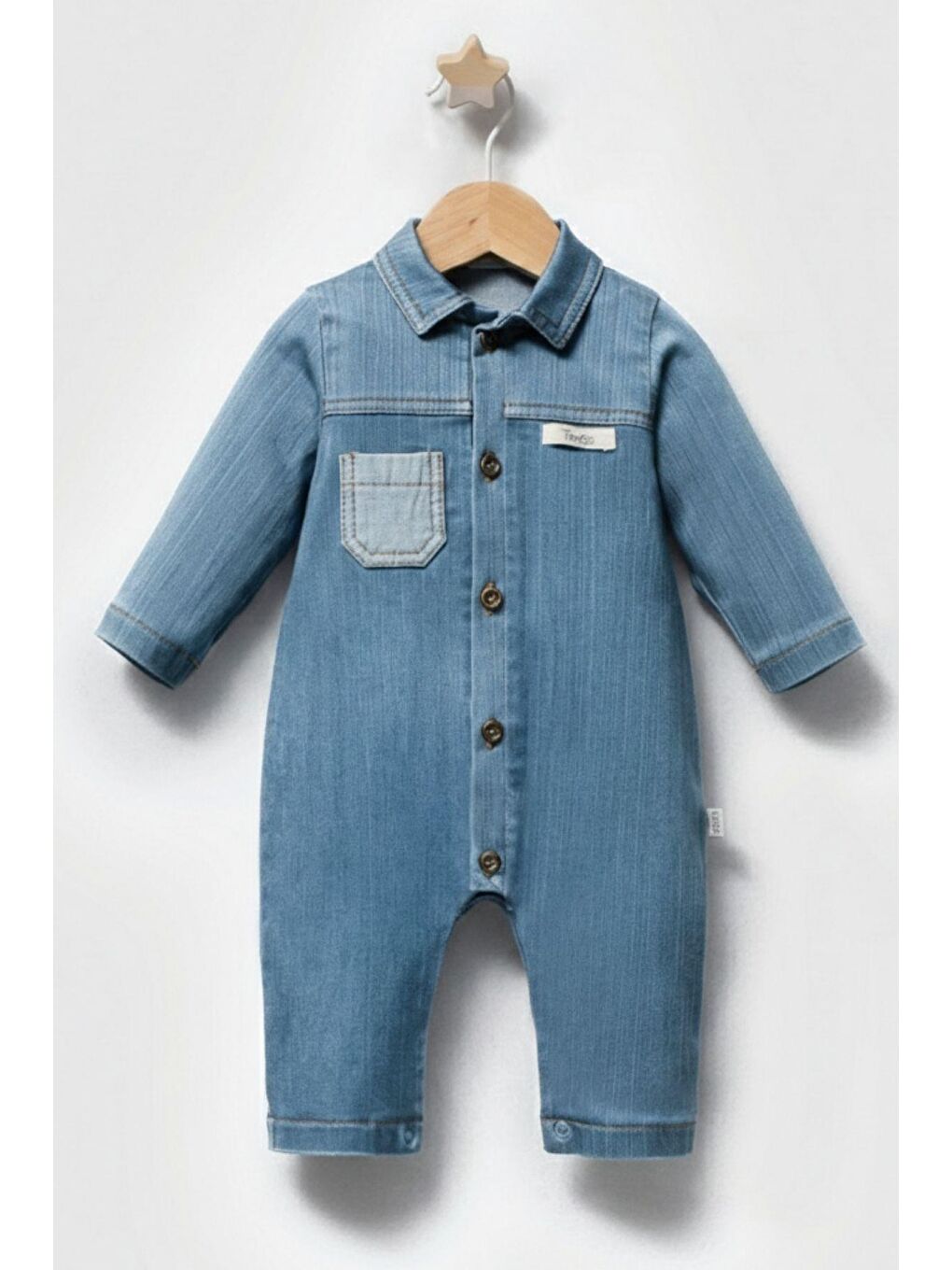Mavi Yumuşak Dokulu Jean Görünümlü Erkek Bebek Tulum