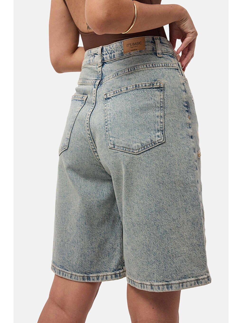 Mavi Kadın Jean Rengi 4s6-65 Nakışlı Özel Tasarım Bermuda Denim Şort-6
