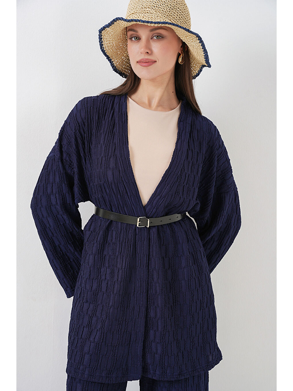 Kadın Kimono Pantolon İkili Takım 30078 - Lacivert-1