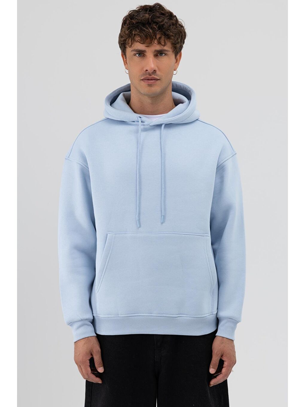 Basic Oversize Kapüşonlu Sweatshirt Bebe Mavi-2