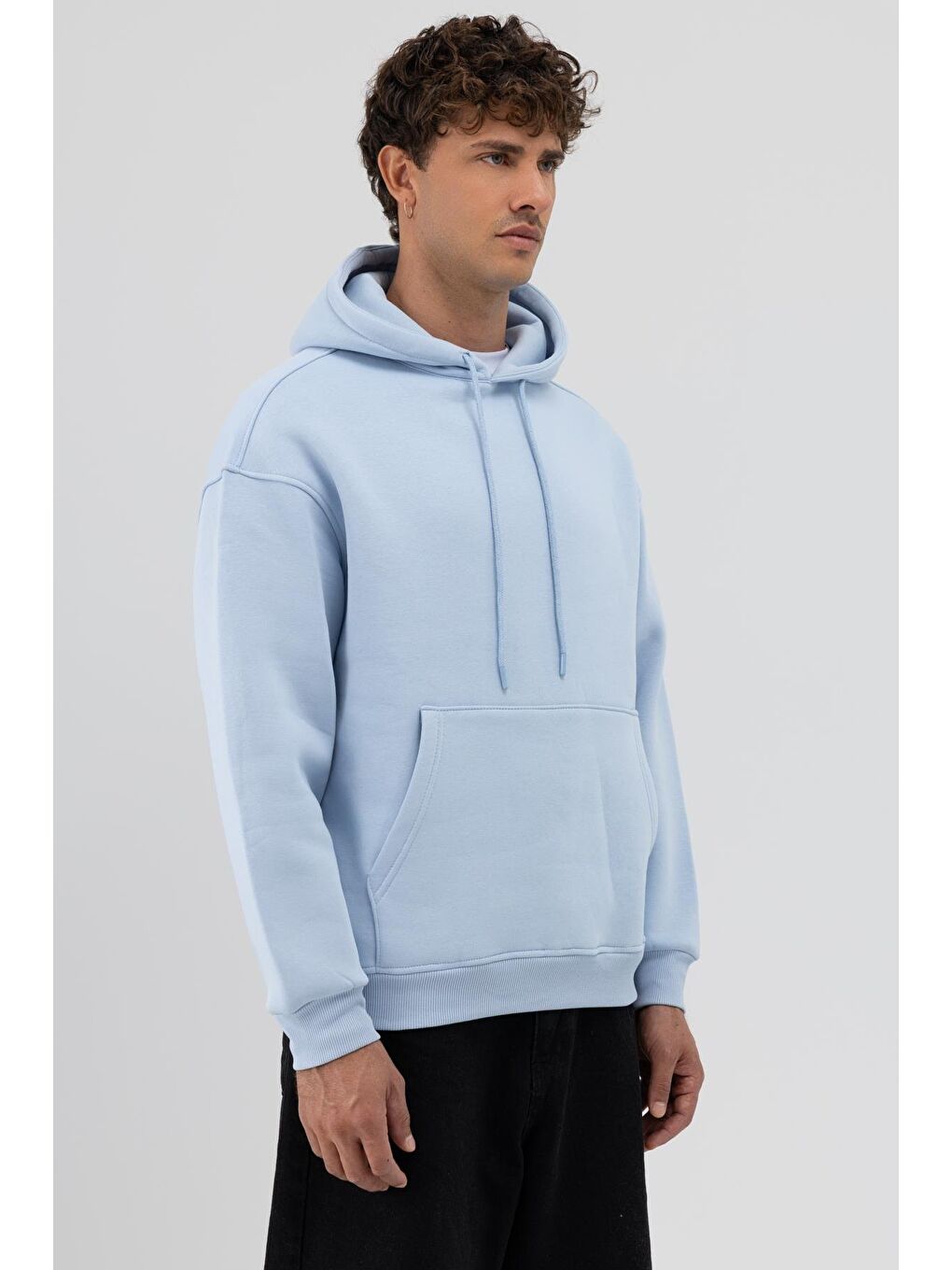 Basic Oversize Kapüşonlu Sweatshirt Bebe Mavi-3