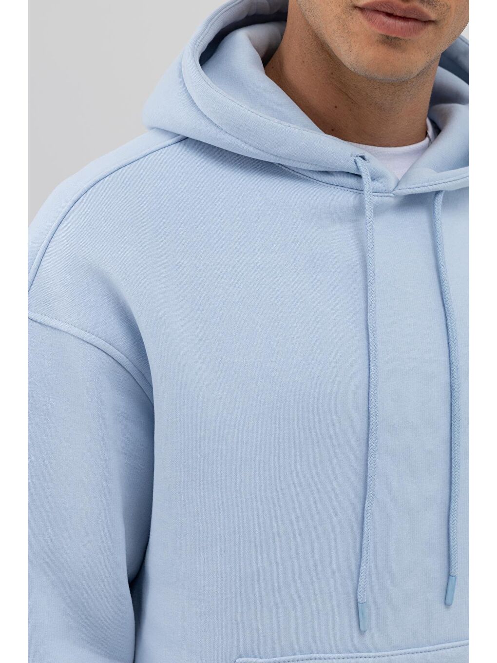 Basic Oversize Kapüşonlu Sweatshirt Bebe Mavi-4