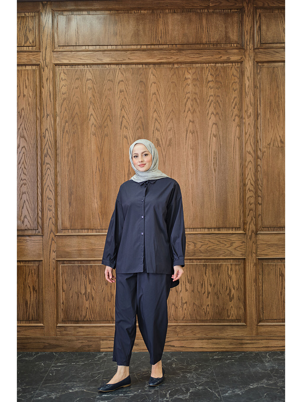 Kadın Gömlekli Takım Lacivert-1
