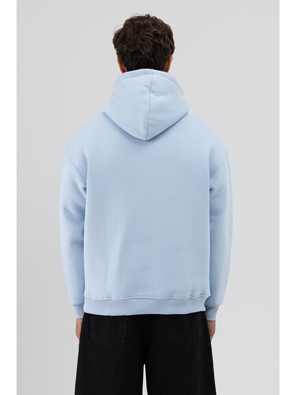 Basic Oversize Kapüşonlu Sweatshirt Bebe Mavi-5