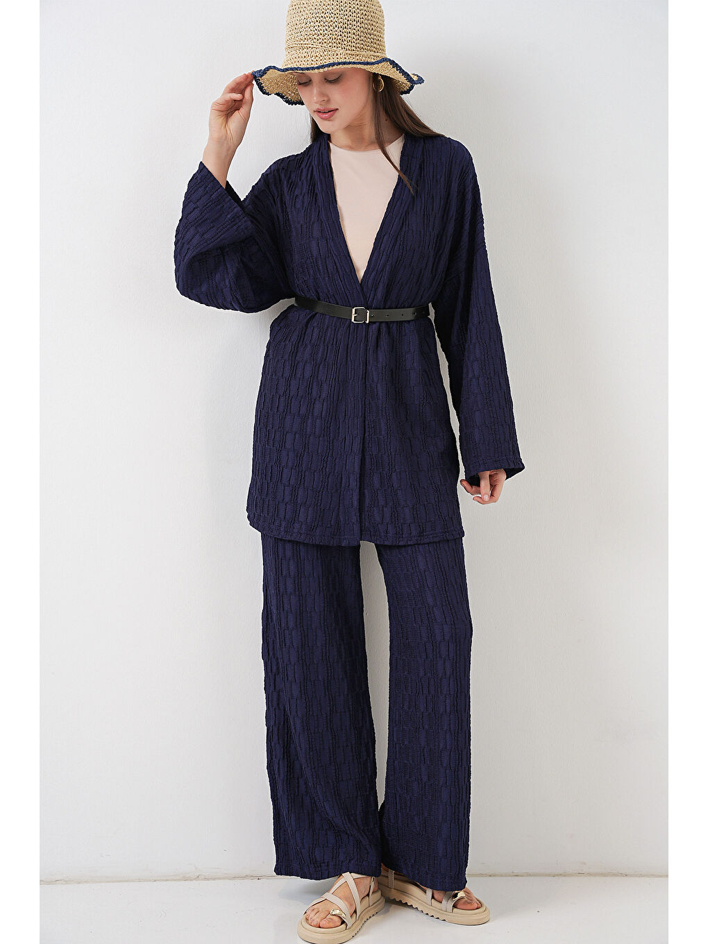 Kadın Kimono Pantolon İkili Takım 30078 - Lacivert-2