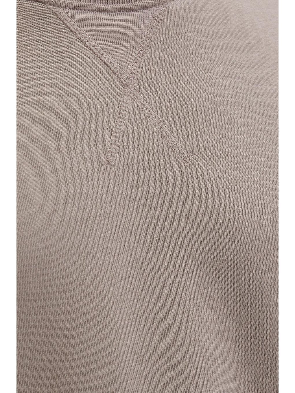 Unisex Relax Fit Rahat Kesim %100 Pamuk Basic Bej Bisiklet Yaka Sweatshirt-5