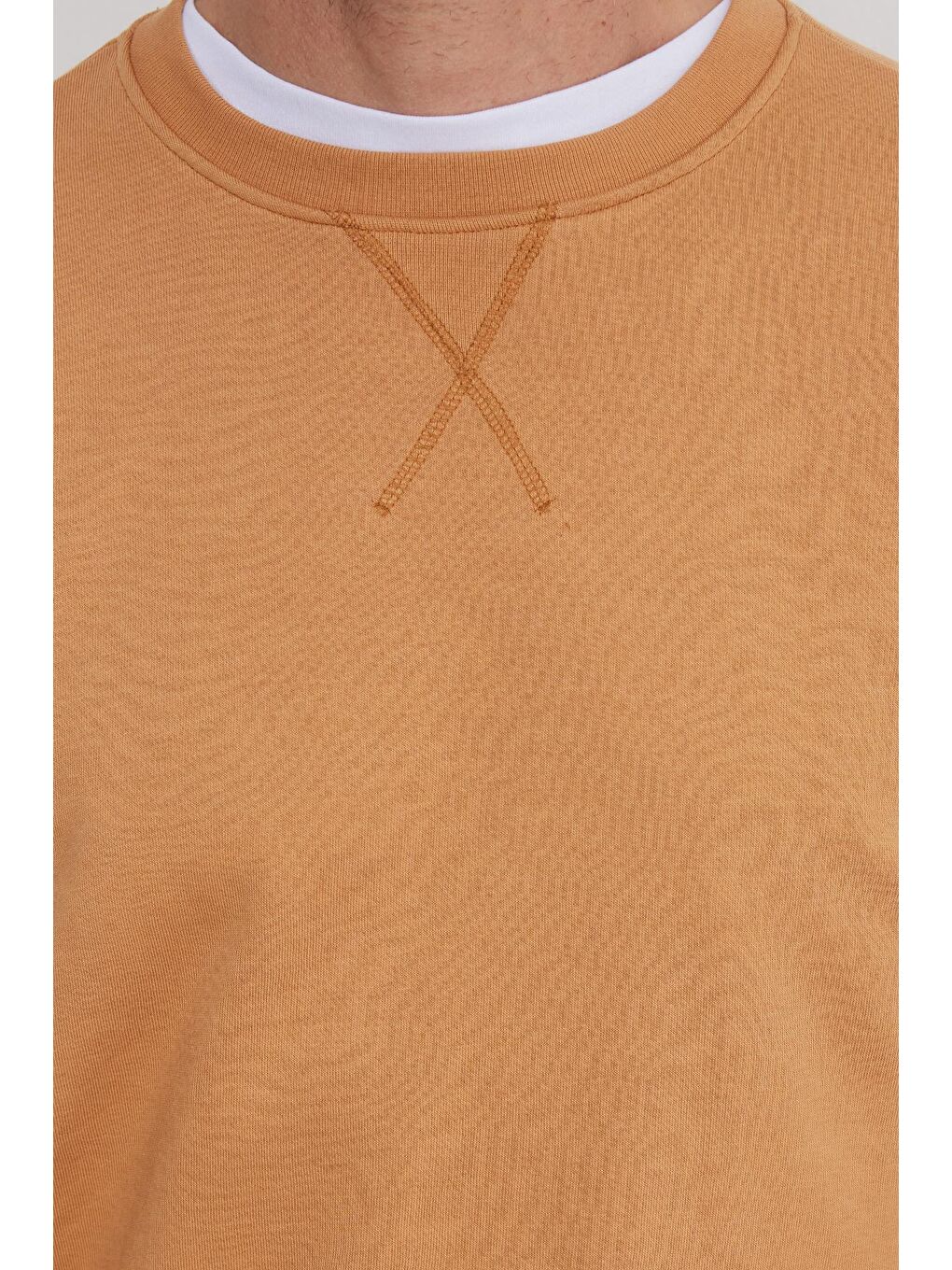 Sarı Unisex Relax Fit Rahat Kesim %100 Pamuk Basic Camel Bisiklet Yaka Sweatshirt-2