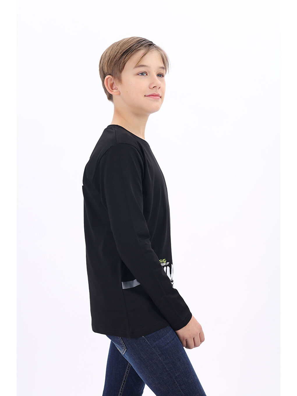 Siyah Erkek Çocuk Baskılı Tişört-1