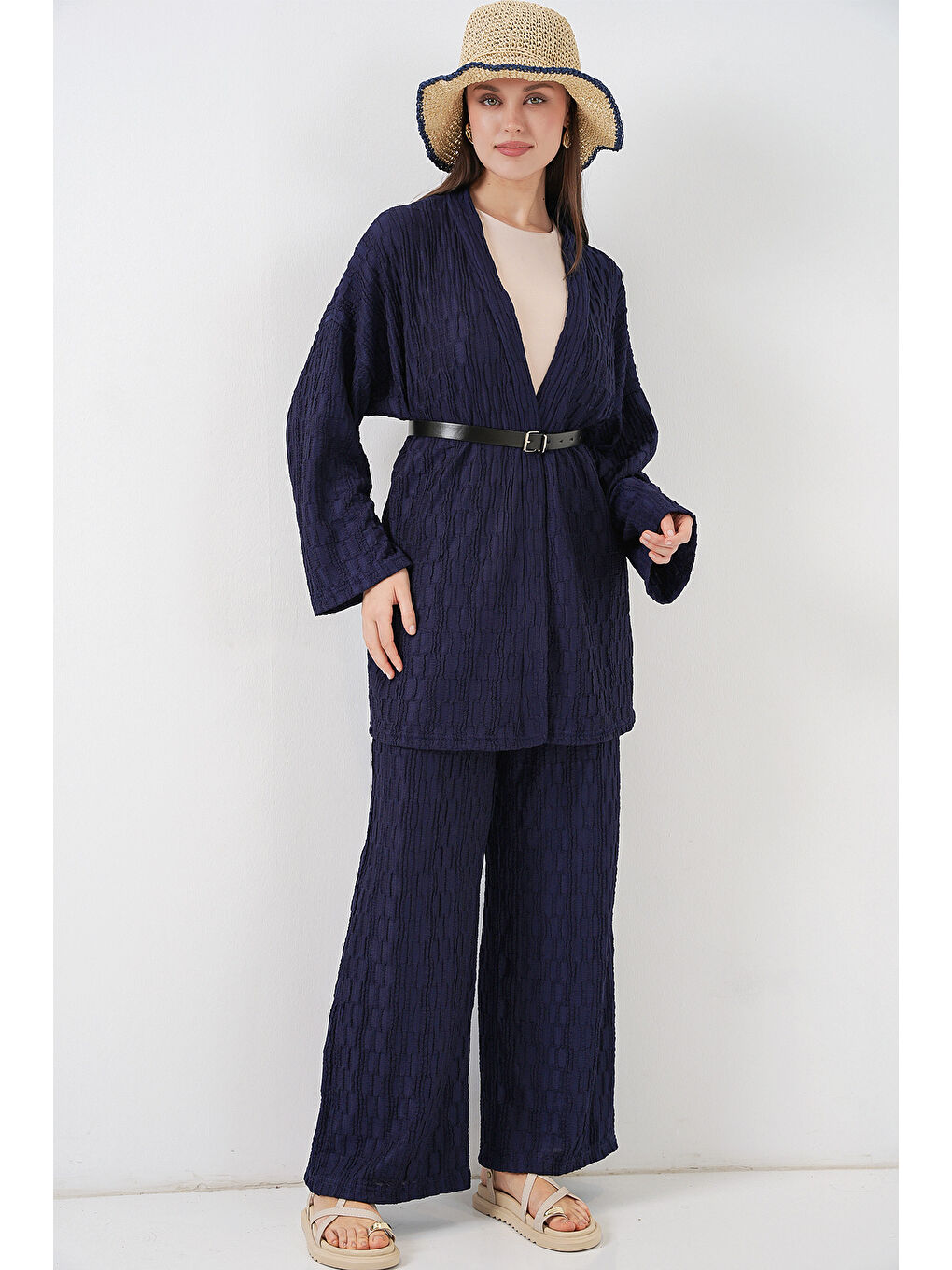 Kadın Kimono Pantolon İkili Takım 30078 - Lacivert-3