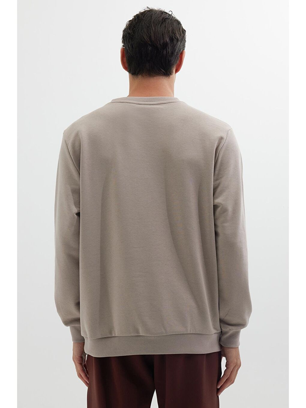 Unisex Relax Fit Rahat Kesim %100 Pamuk Basic Bej Bisiklet Yaka Sweatshirt-6