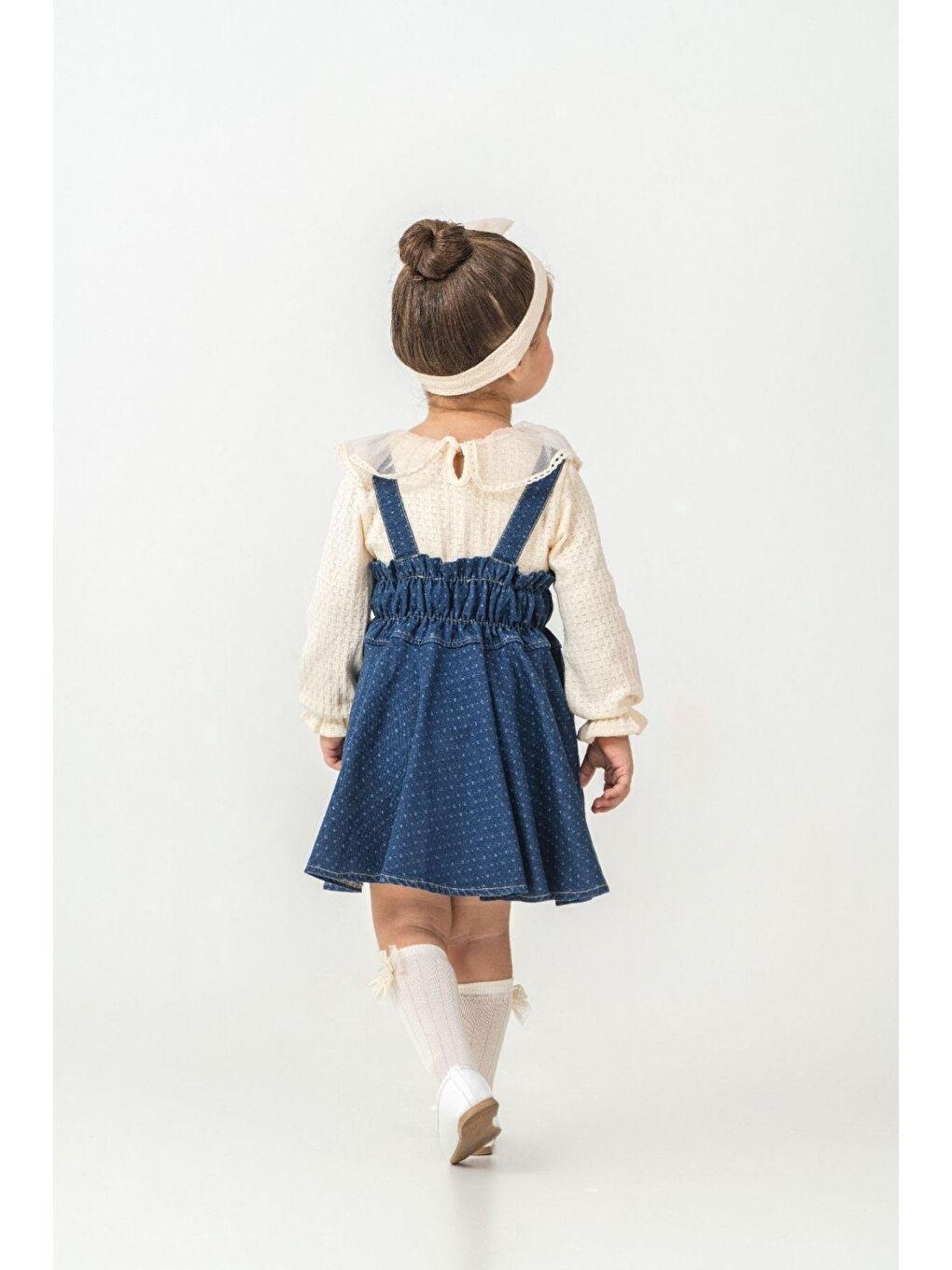 Bej Vintage Stil Dantel Detaylı Kız Çocuk Jile Seti 3'Lü Kombin-1