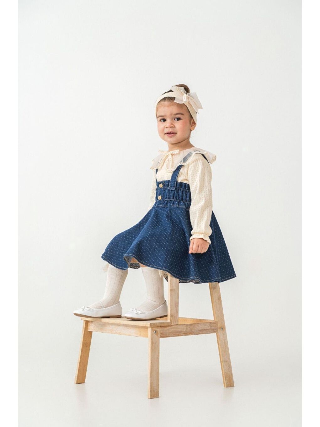 Bej Vintage Stil Dantel Detaylı Kız Çocuk Jile Seti 3'Lü Kombin-2