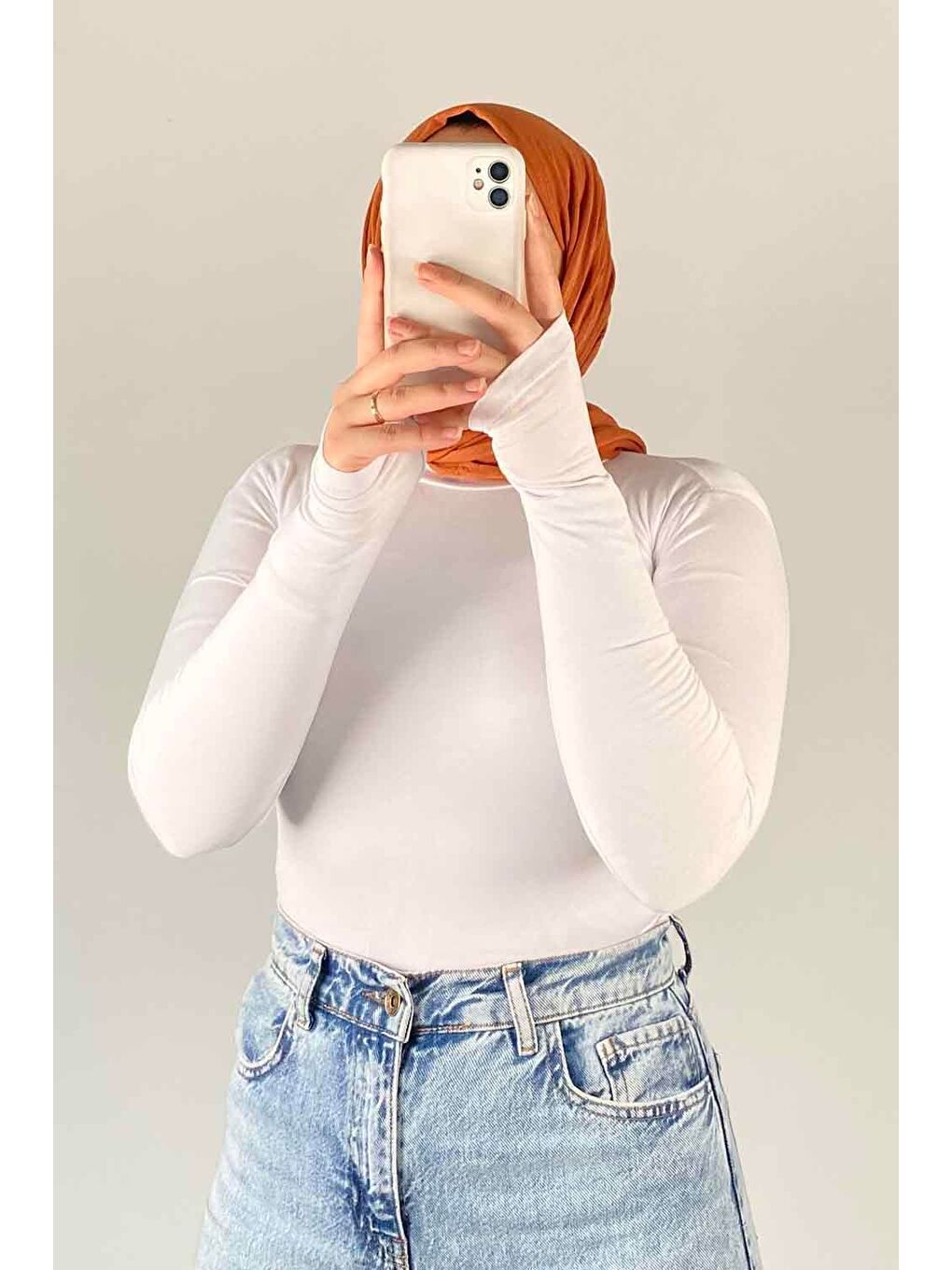 Eldiven Detaylı Balıkçı Yaka Body Beyaz-1