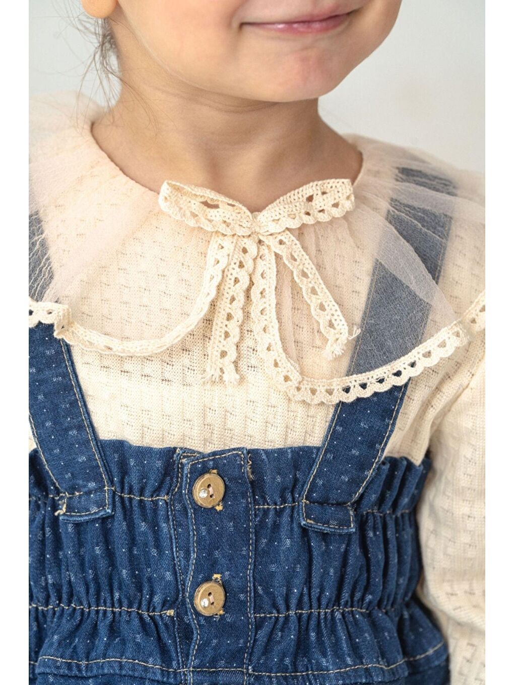 Bej Vintage Stil Dantel Detaylı Kız Çocuk Jile Seti 3'Lü Kombin-3