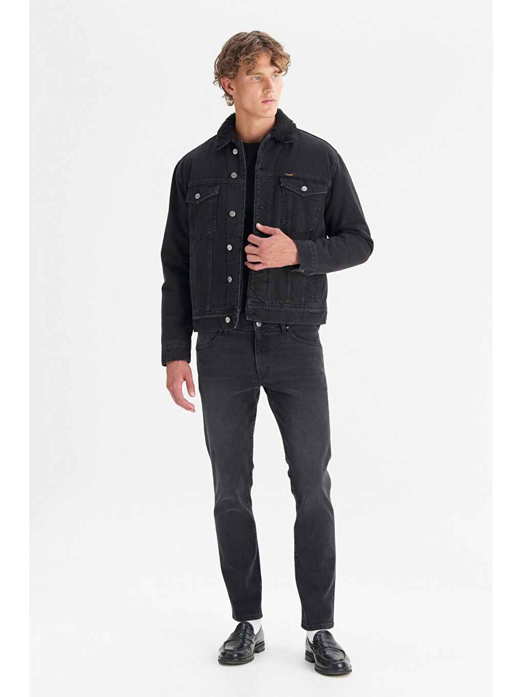 %100 Pamuk Regular Fit Normal Kesim Sherpa Detaylı Siyah Denim Ceket-1