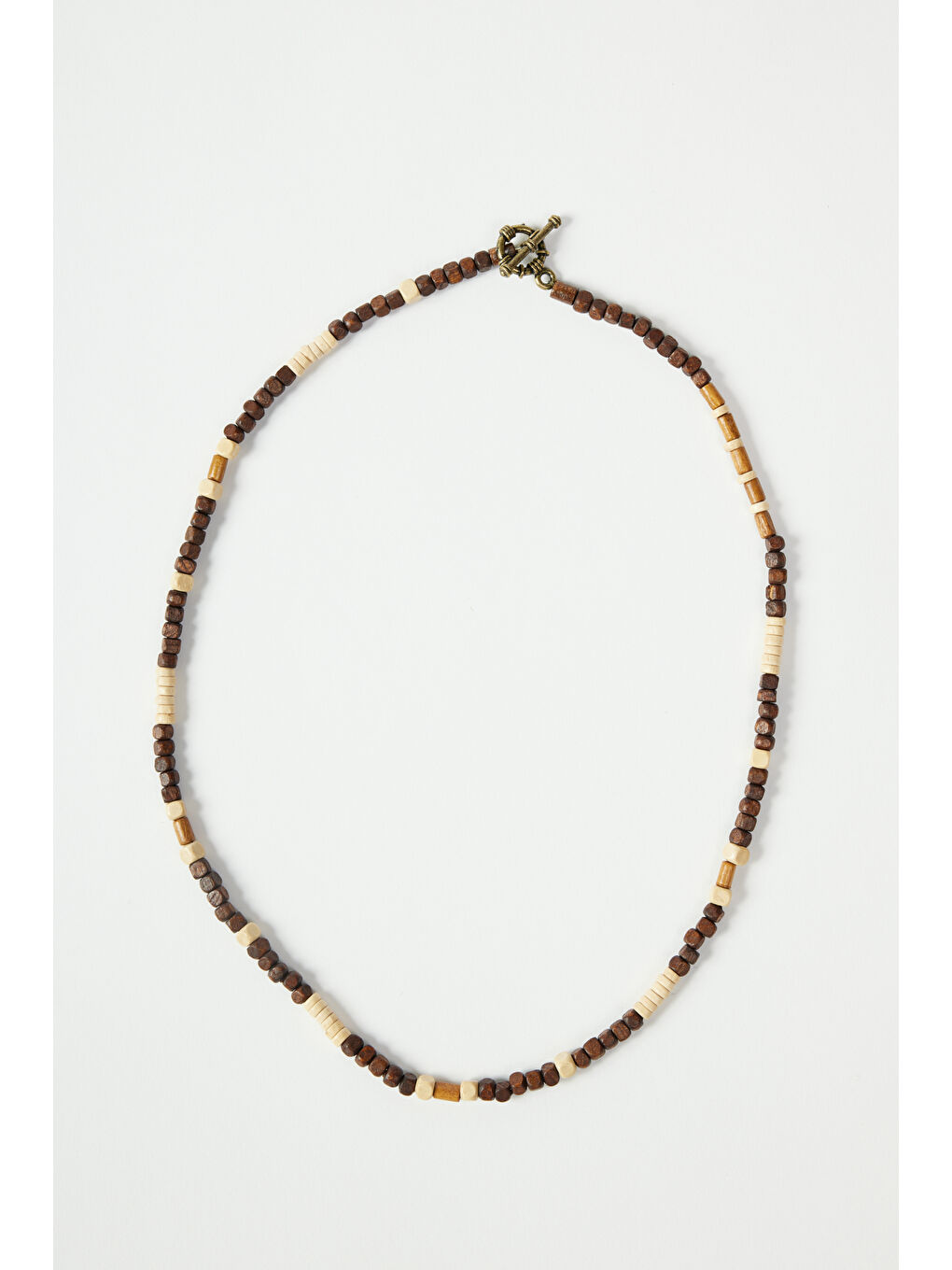 Kahverengi Erkek Kahve-Bej Desenli Ahşap Kolye