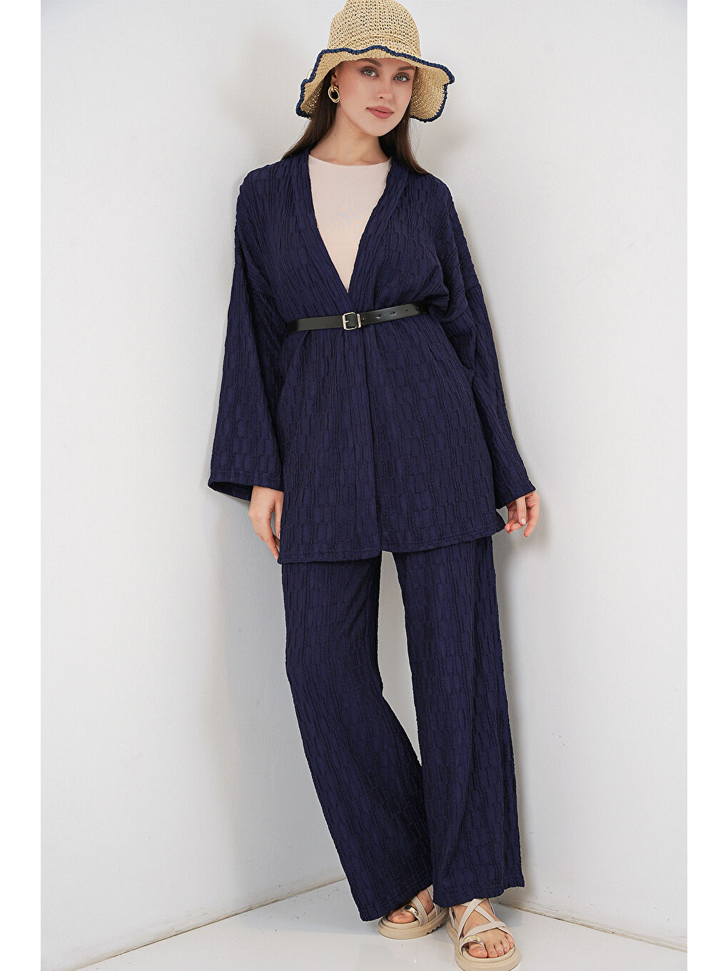 Kadın Kimono Pantolon İkili Takım 30078 - Lacivert-4