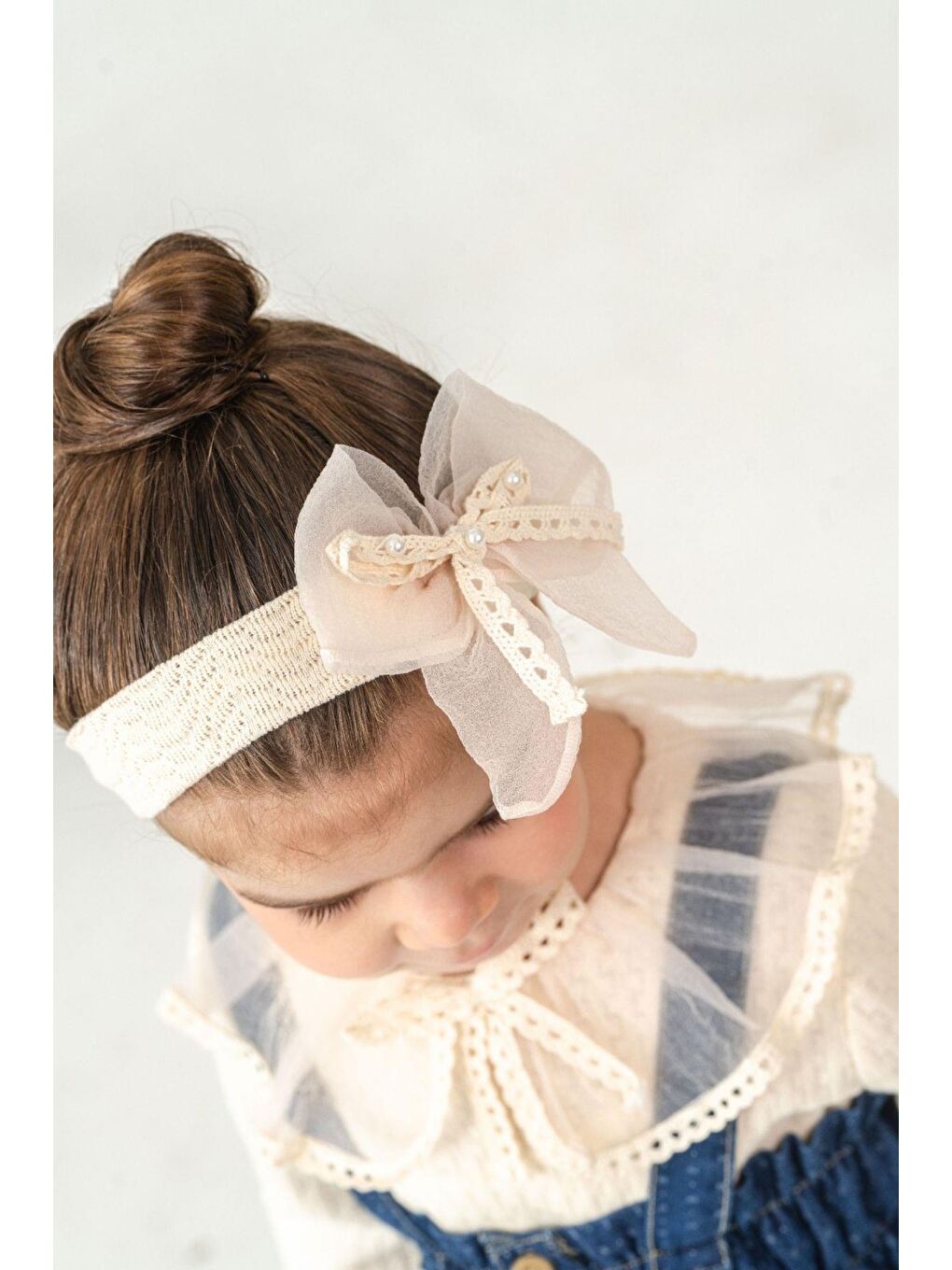 Bej Vintage Stil Dantel Detaylı Kız Çocuk Jile Seti 3'Lü Kombin-4