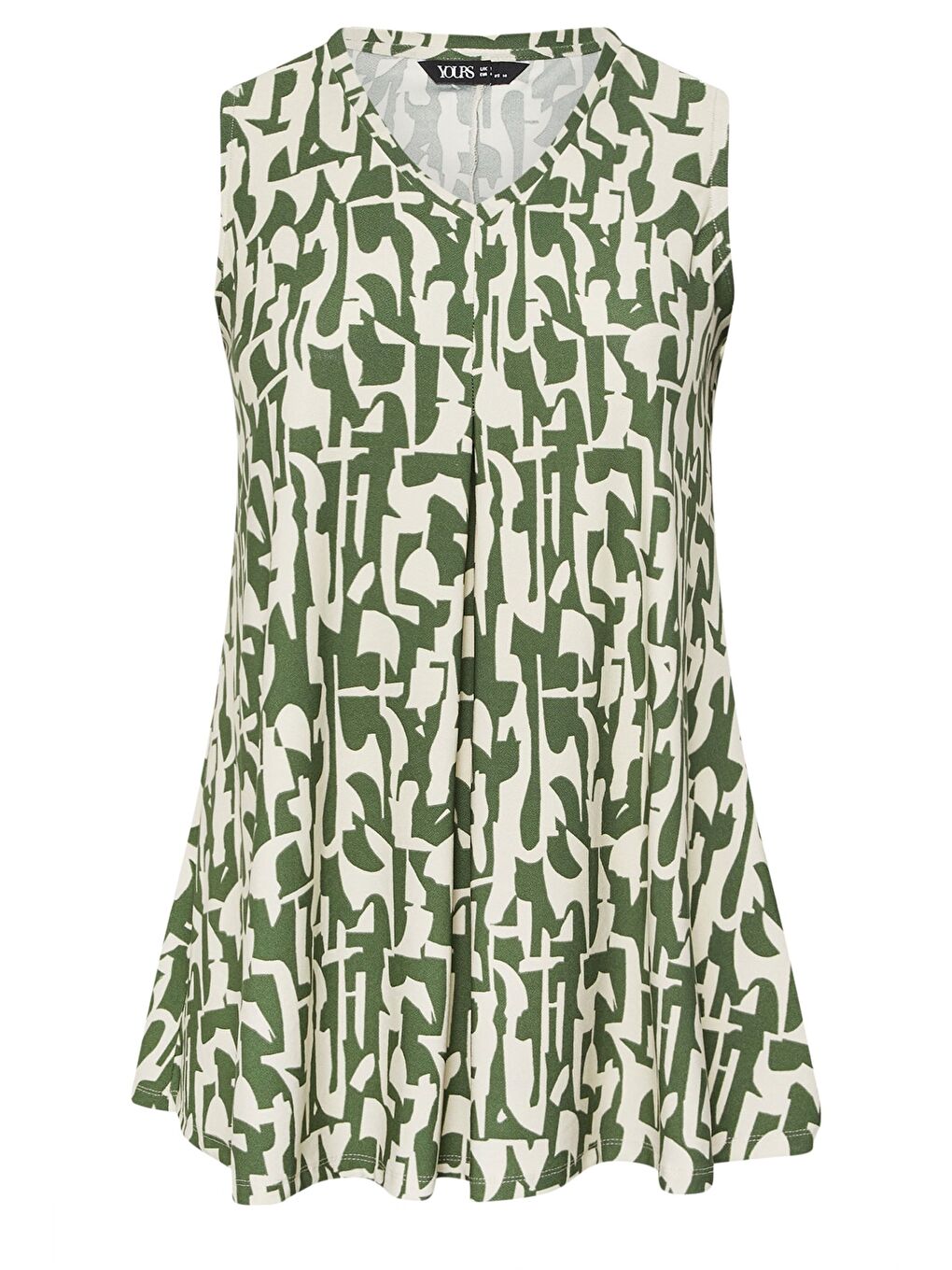 Haki Büyük Beden V Yaka Sıfır Kol Soyut Desenli T-shirt 322685-5