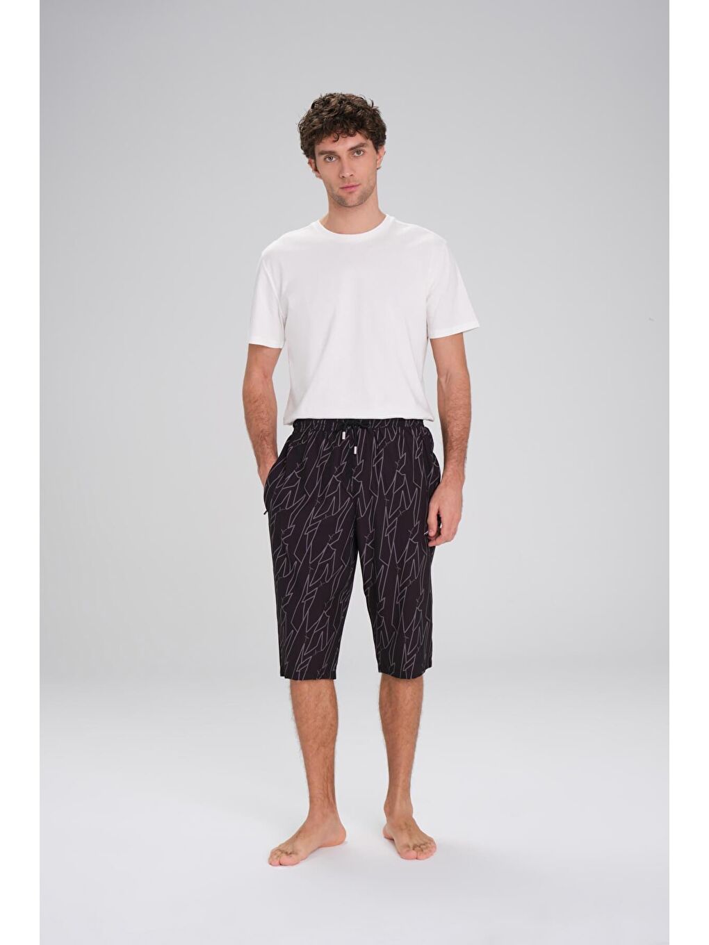 Desenli Siyah Erkek Uzun Erkek Havuz Ve Deniz Şortu 244-1