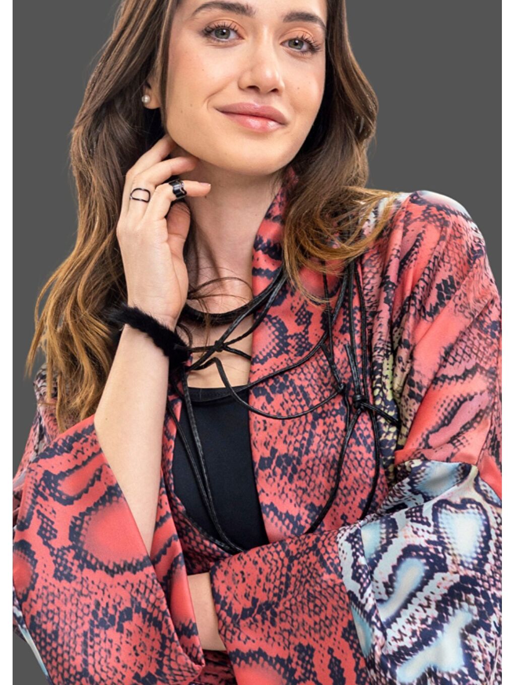 Karışık Yılan Desen Kimono