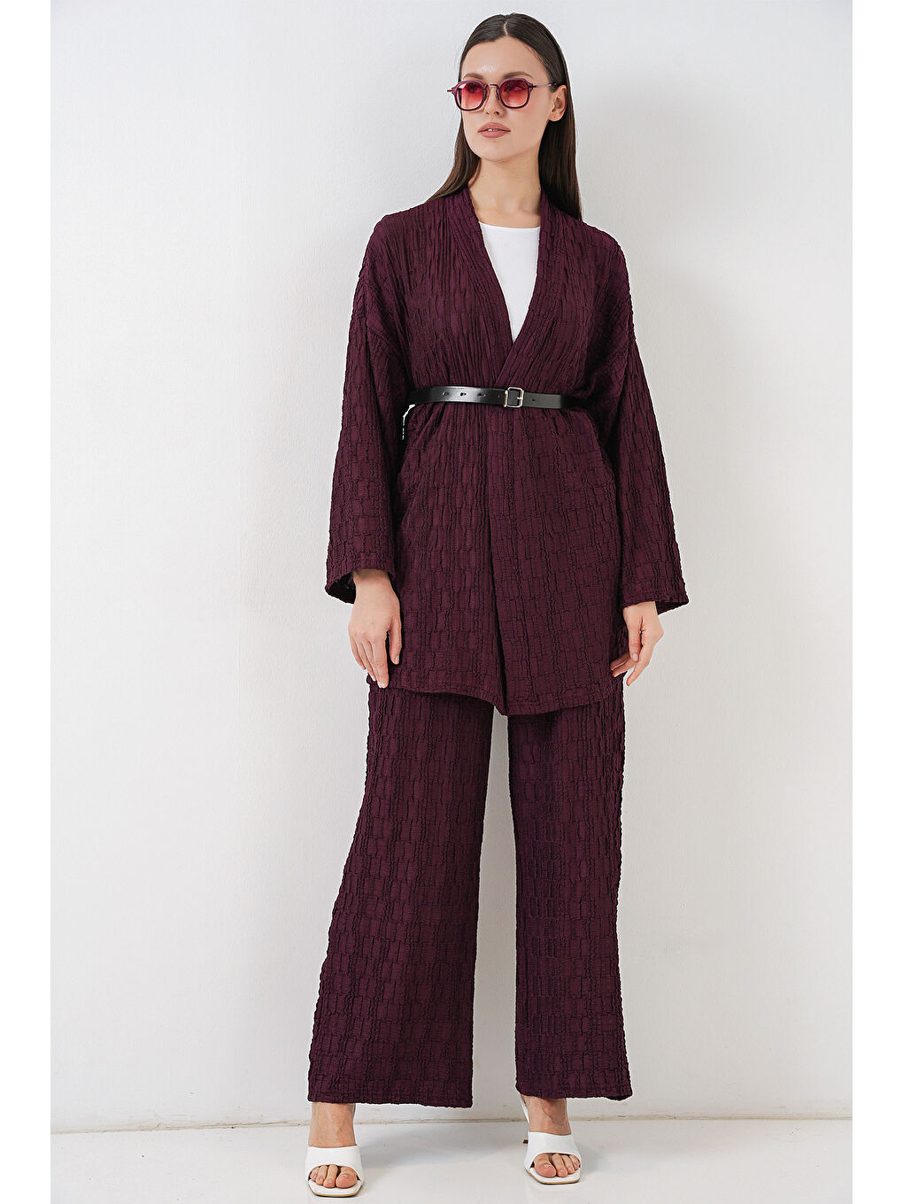Kadın Kimono Pantolon İkili Takım 30078 - Bordo
